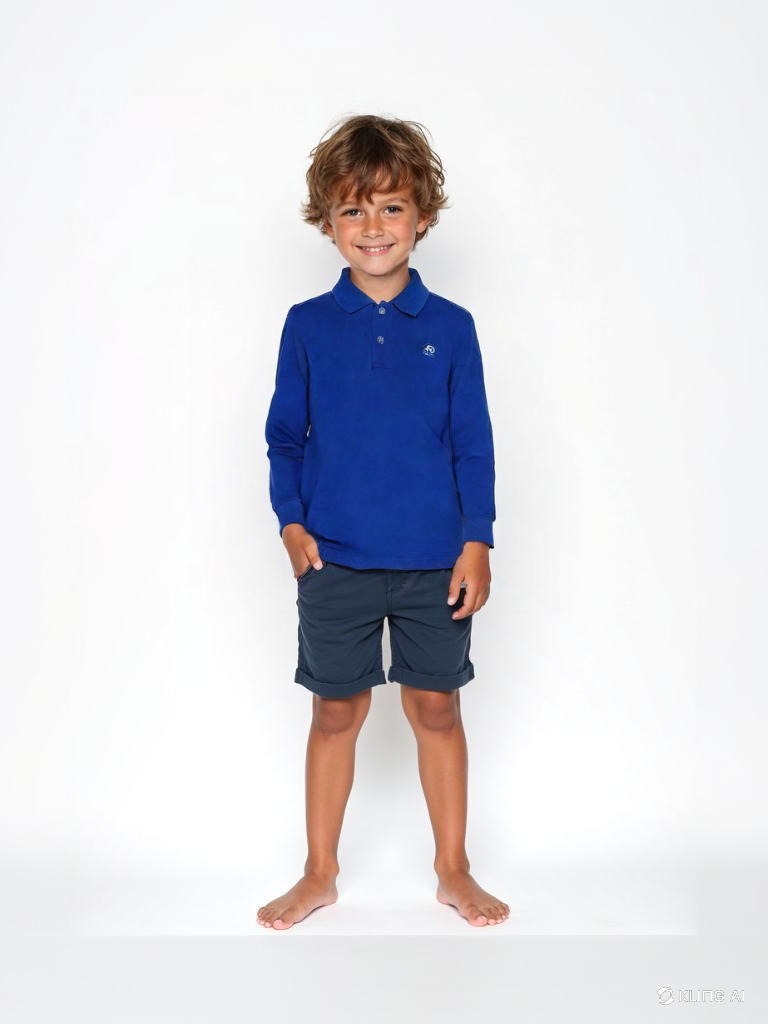 KRIOS - Blauwe polo met lange mouwen