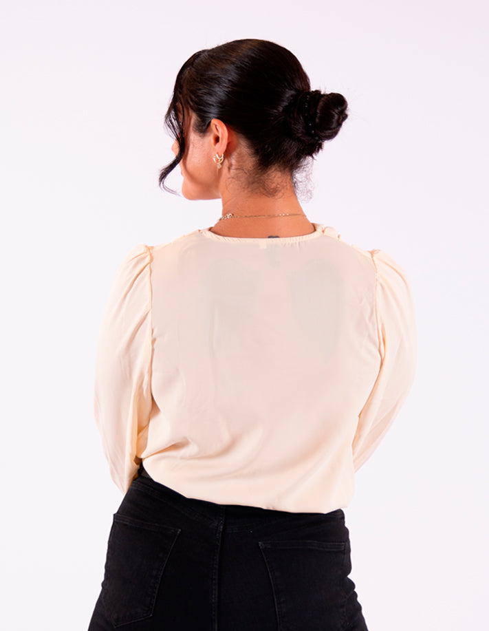 KRIOS - Beige top met lange mouwen en V-hals