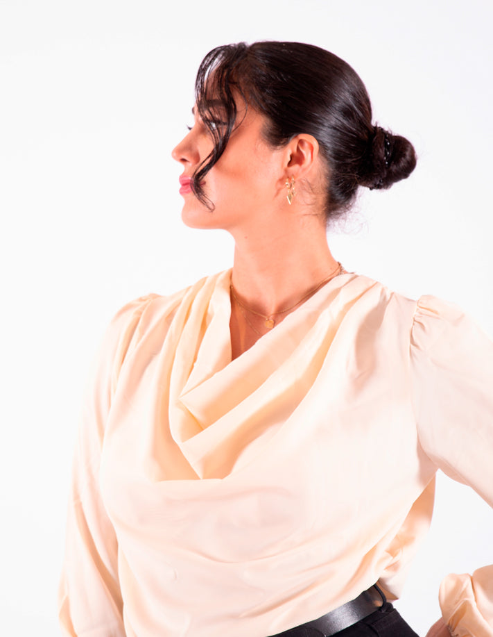 KRIOS - Beige top met lange mouwen en V-hals