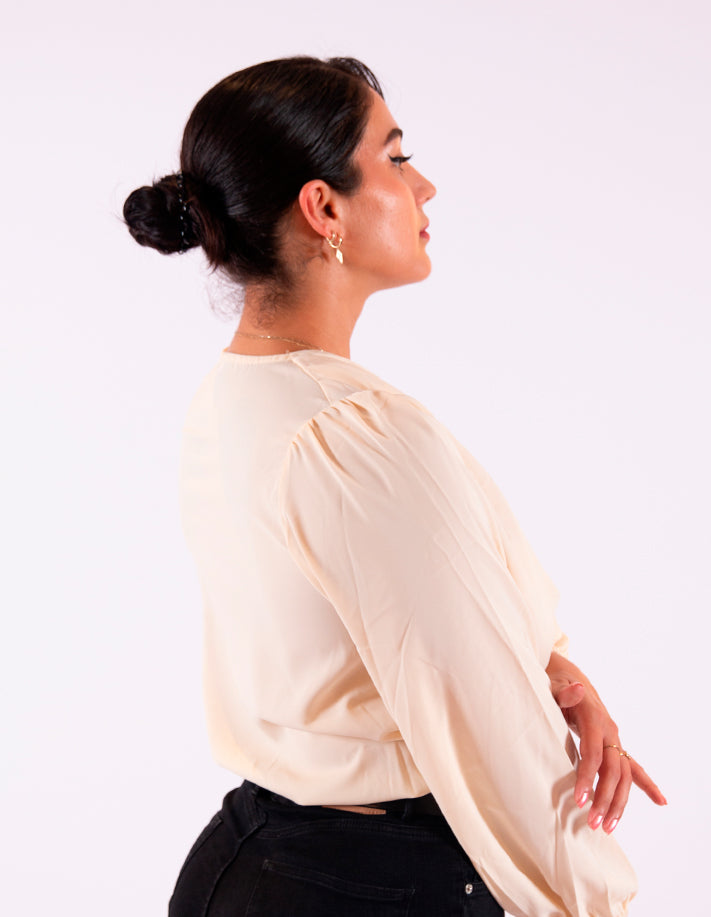 KRIOS - Beige top met lange mouwen en V-hals