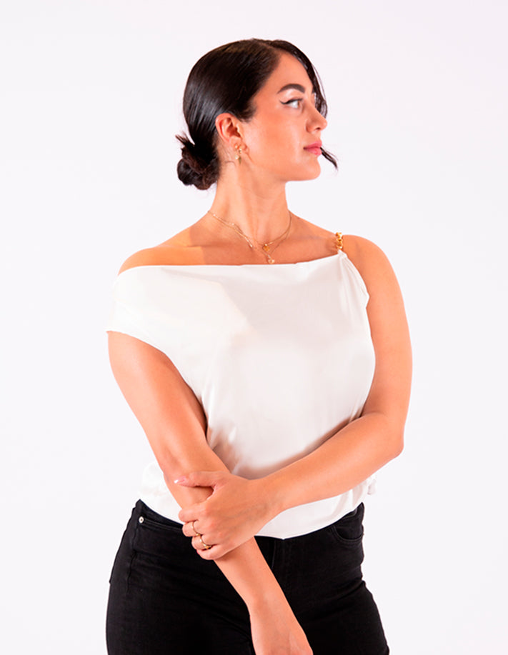 KRIOS - Witte top met swingkraag