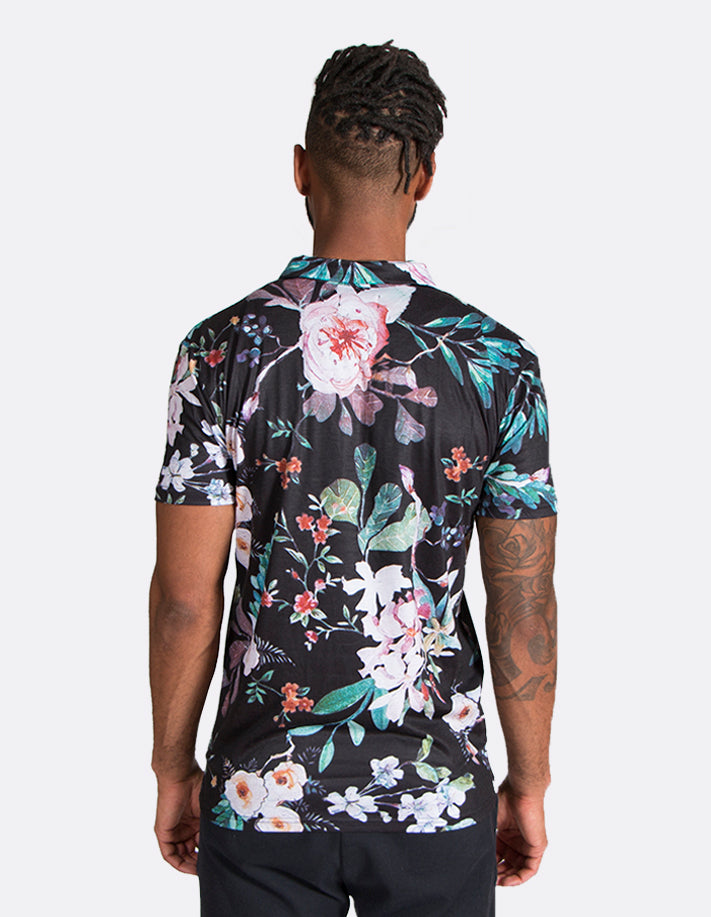 KRIOSWEAR - Black Flora Short Sleeve Polo shirt