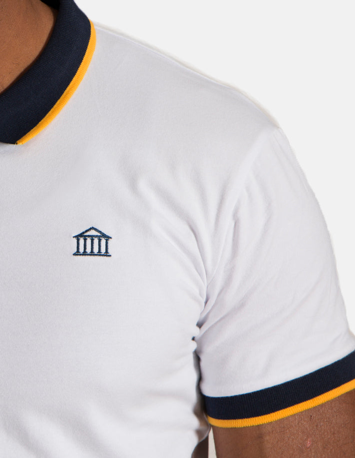 KRIOSWEAR - Blue and Gold Short Sleeve Polo shirt closeup